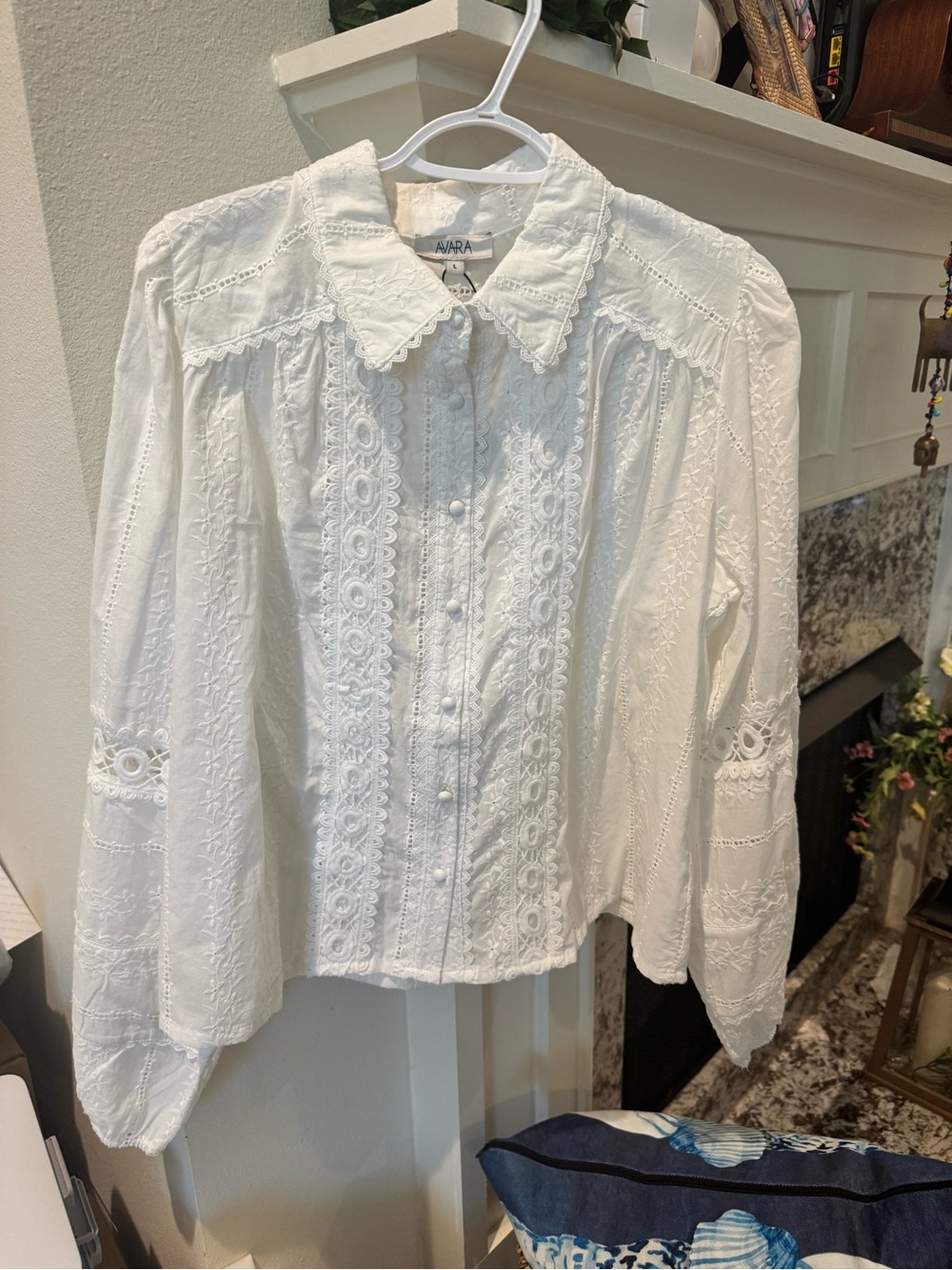 ANARA White Eyelet Lace Button-Front Women's Blouse